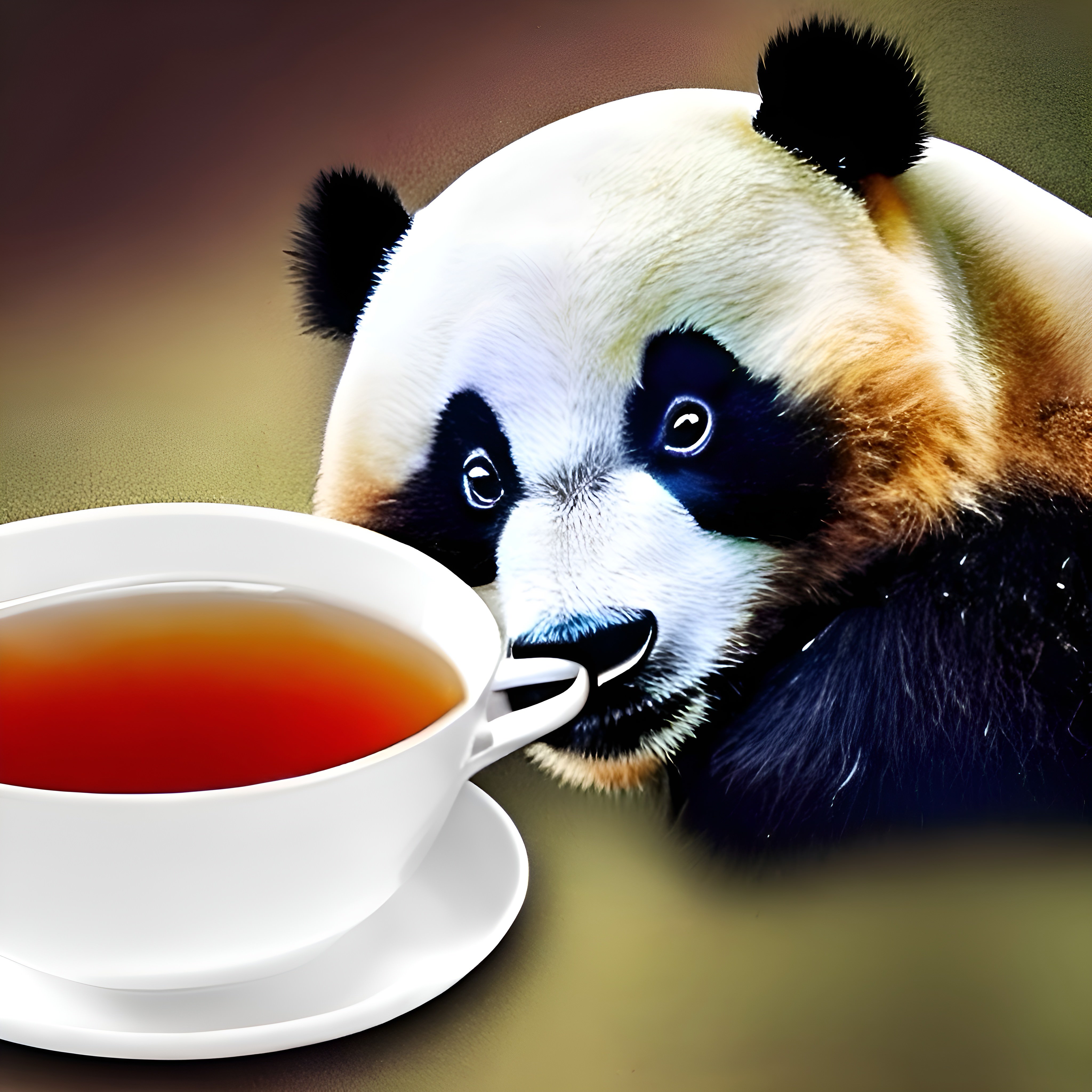 a panda looking at an unusual tea made from panda dung