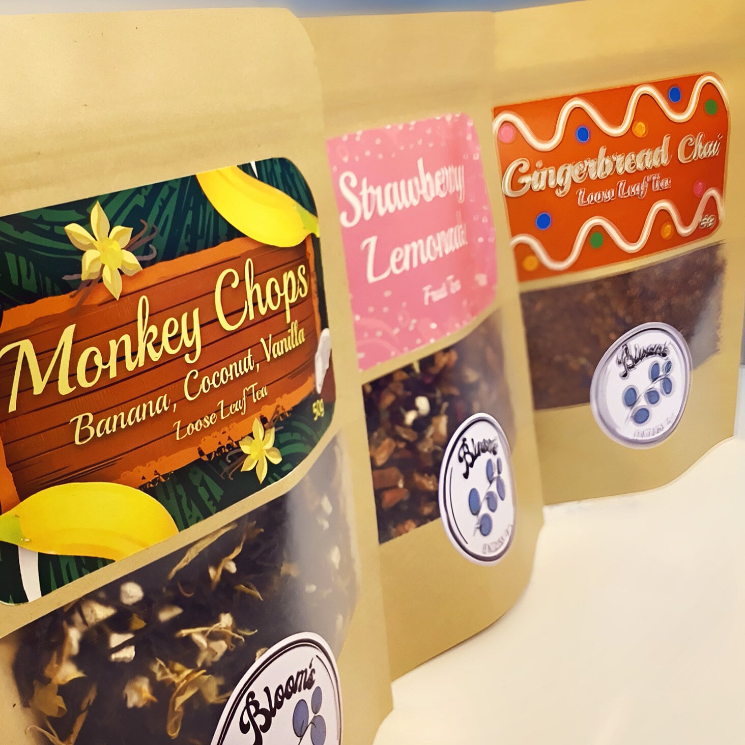 Bloom's English loose leaf tea selection in pouches